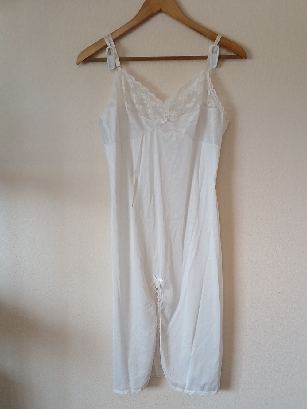 Vintage JCPenny White Lace Trim Slip Nightgown Front Slit